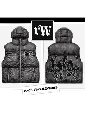 RARE Racer Worldwide Streetwear Black Camo Graffiti Graphic Puffer Vest Women Sm